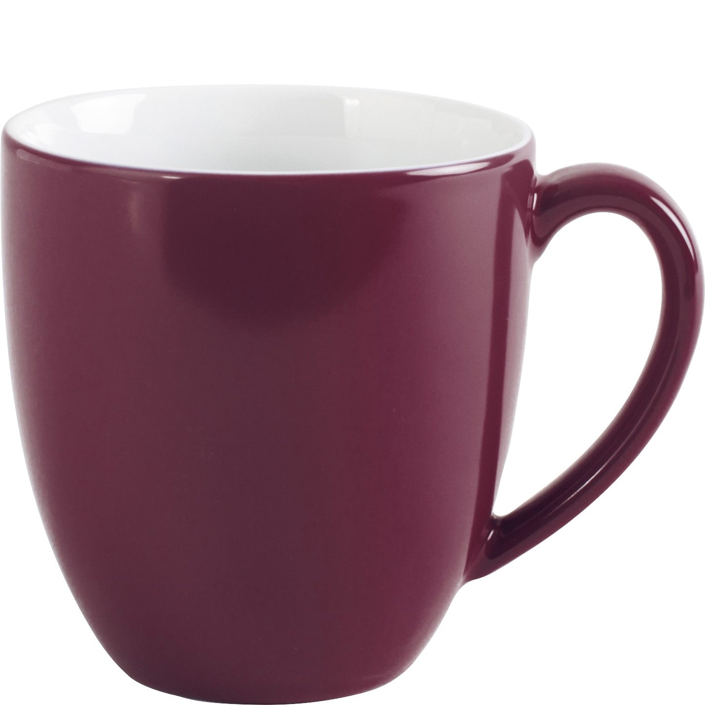Bordeauxrote Tasse mit Henkel.