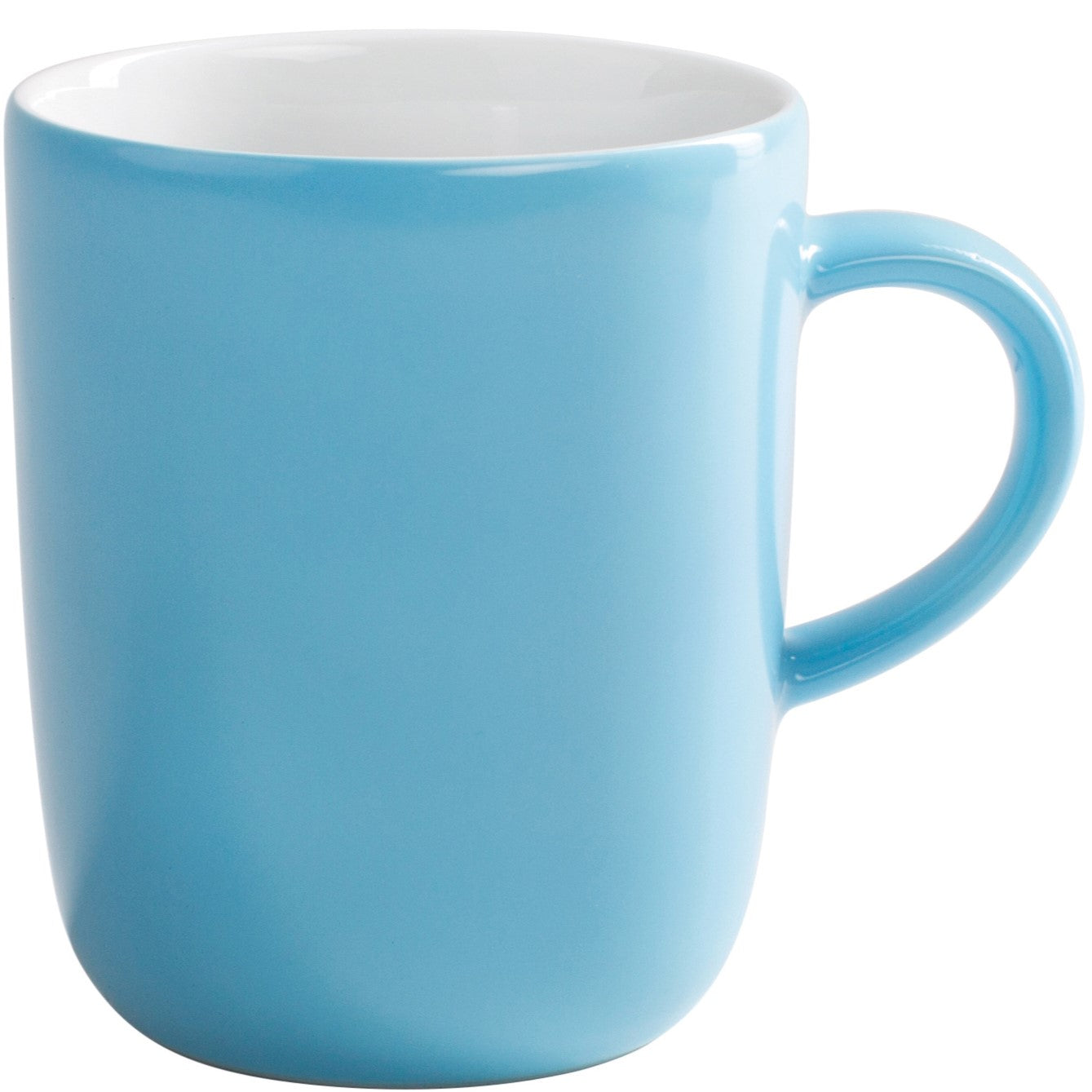 Blaue Porzellantasse mit Henkel.