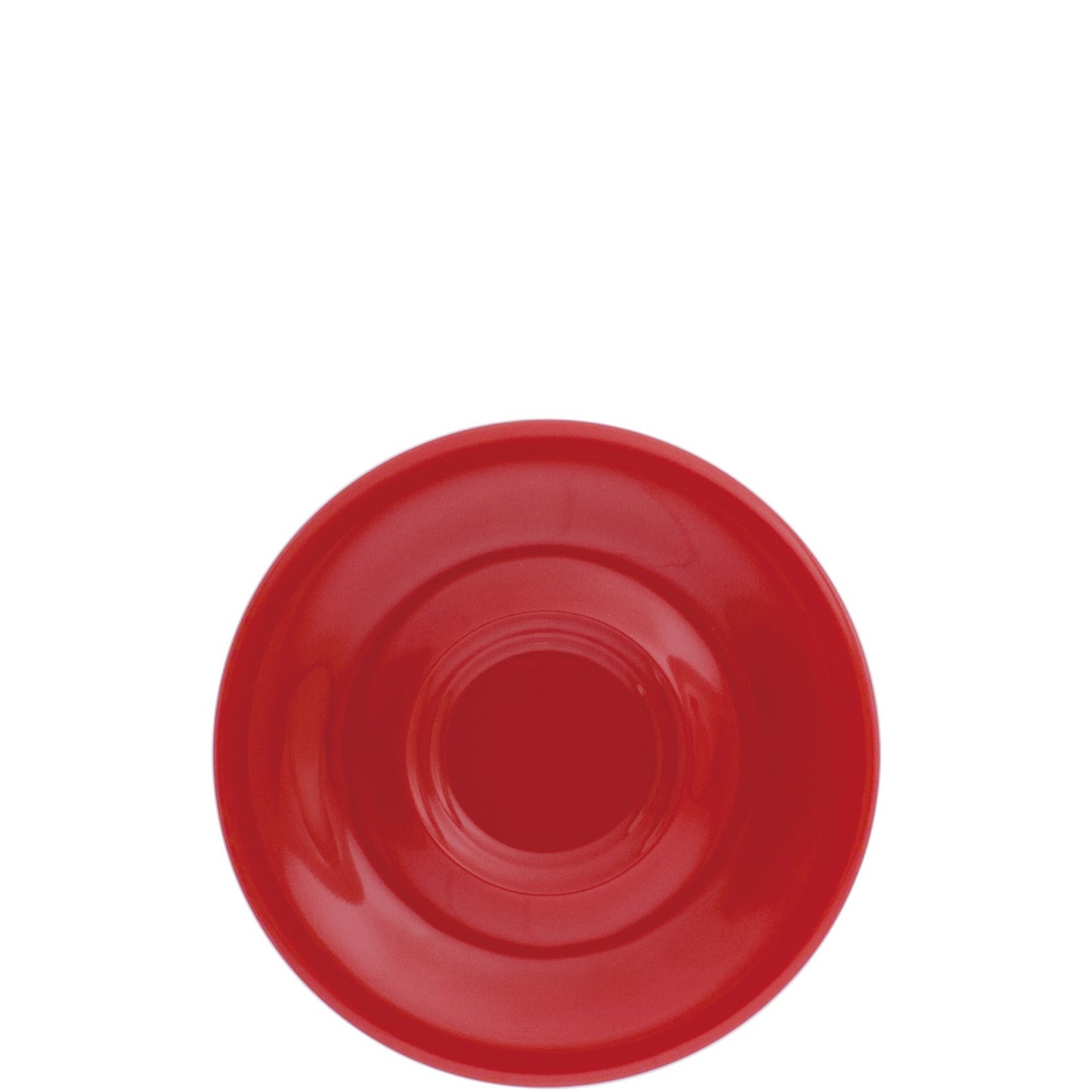 Roter Porzellanteller, runde Form.