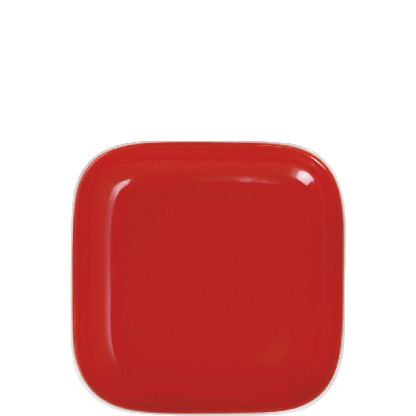 Roter quadratischer Porzellanteller.