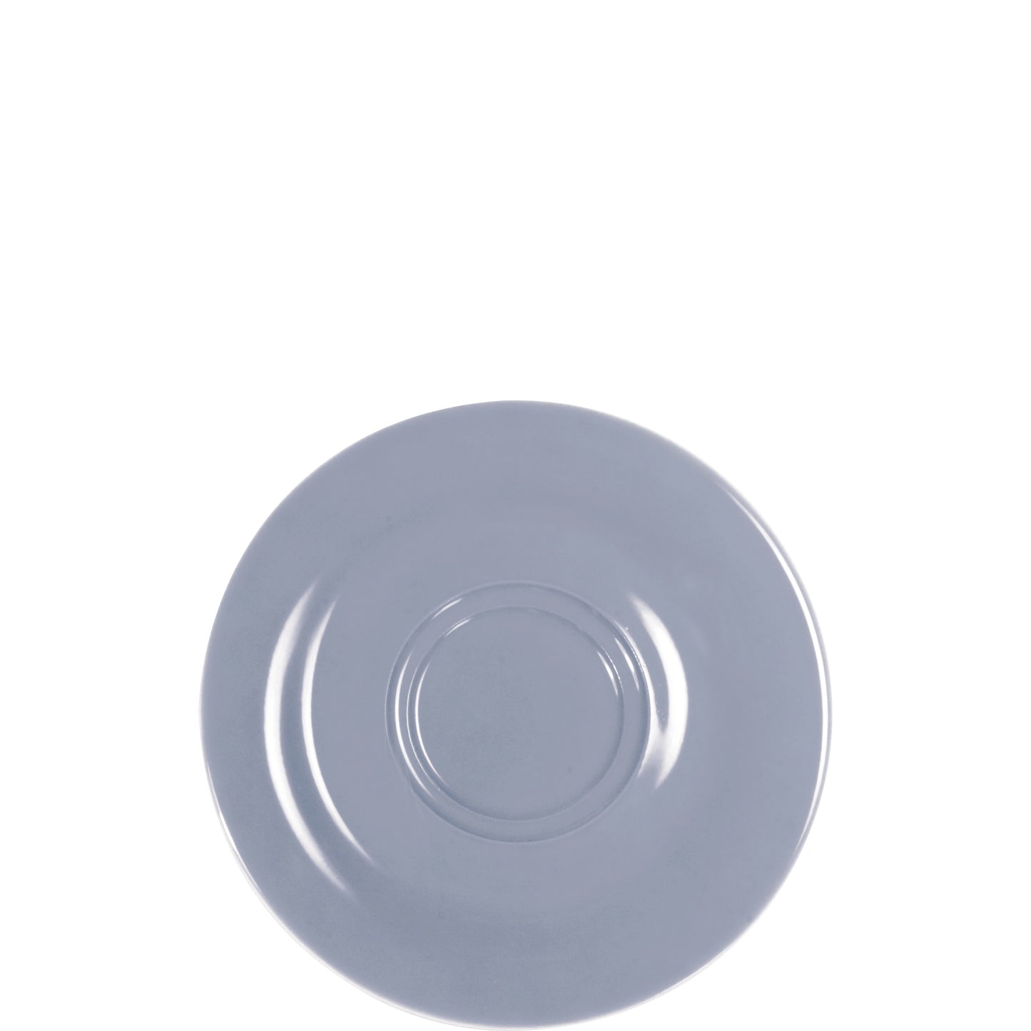 Graue Porzellanuntertasse, schlichtes Design.