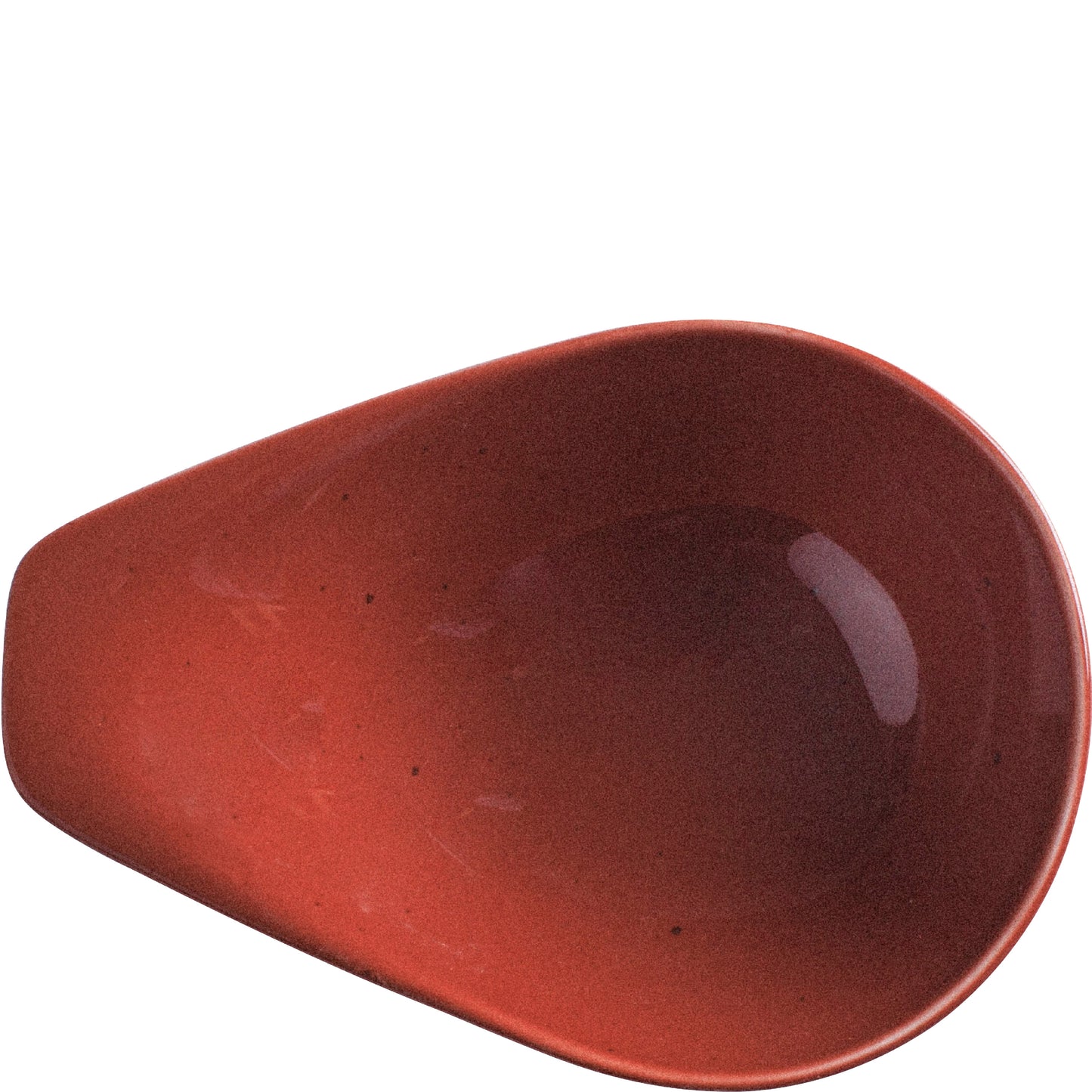 Rote, tropfenförmige Porzellanschale oben.