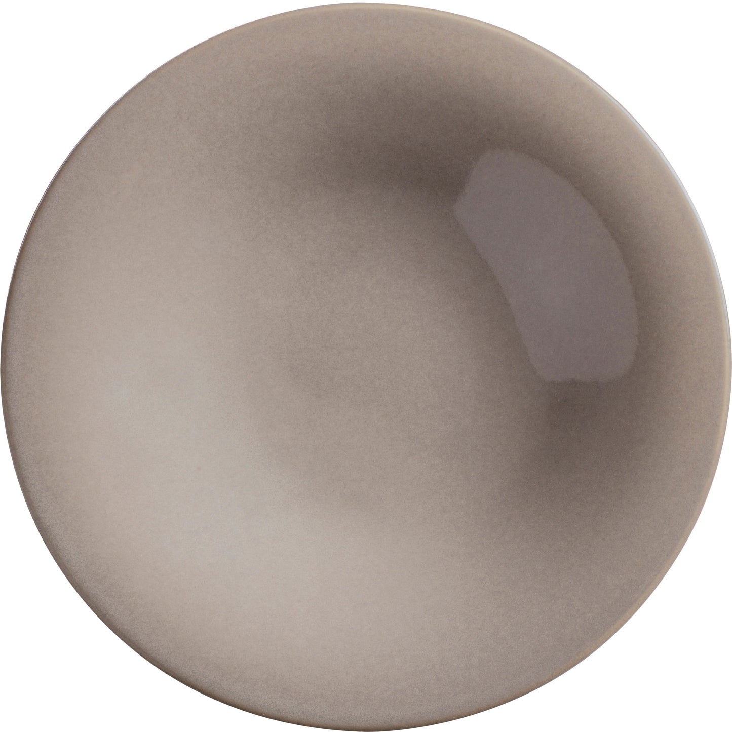 Beigefarbener Porzellanteller, schlichtes Design.