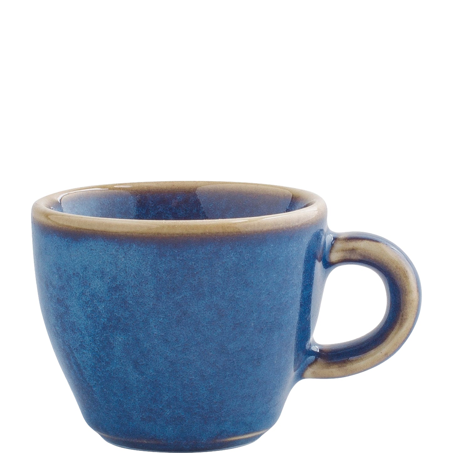 Blaue Keramiktasse mit Henkel.