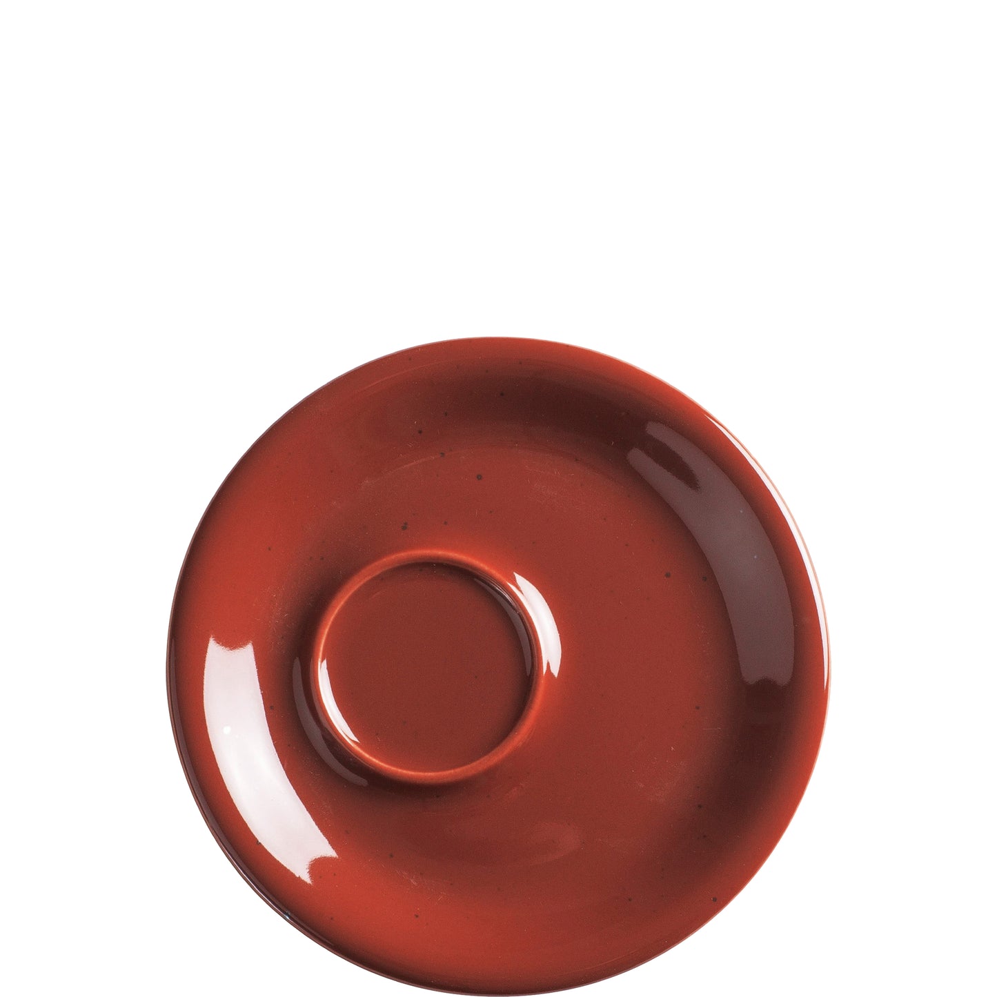 Rote Untertasse aus Porzellan.