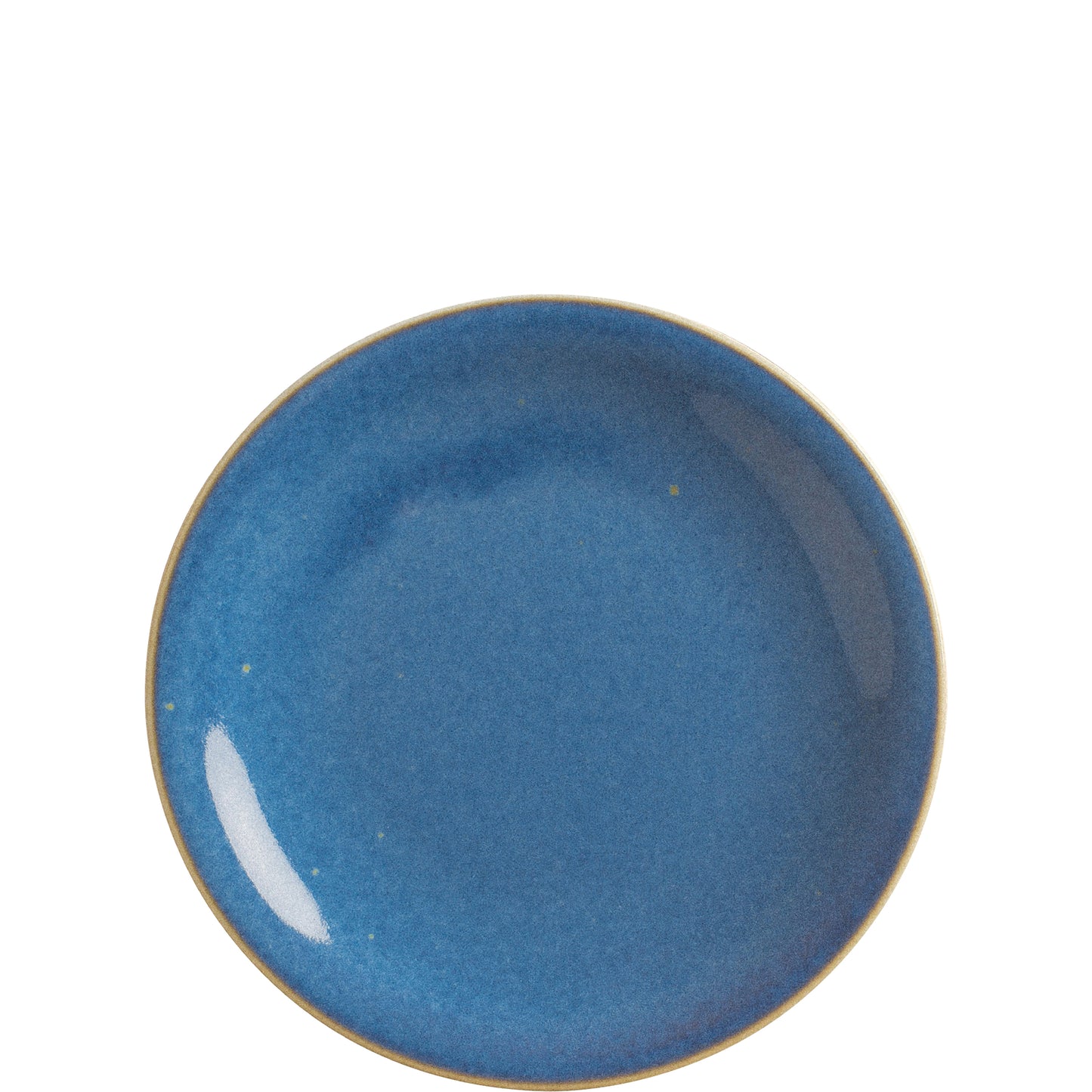 Blauer Porzellanteller, runder Rand.