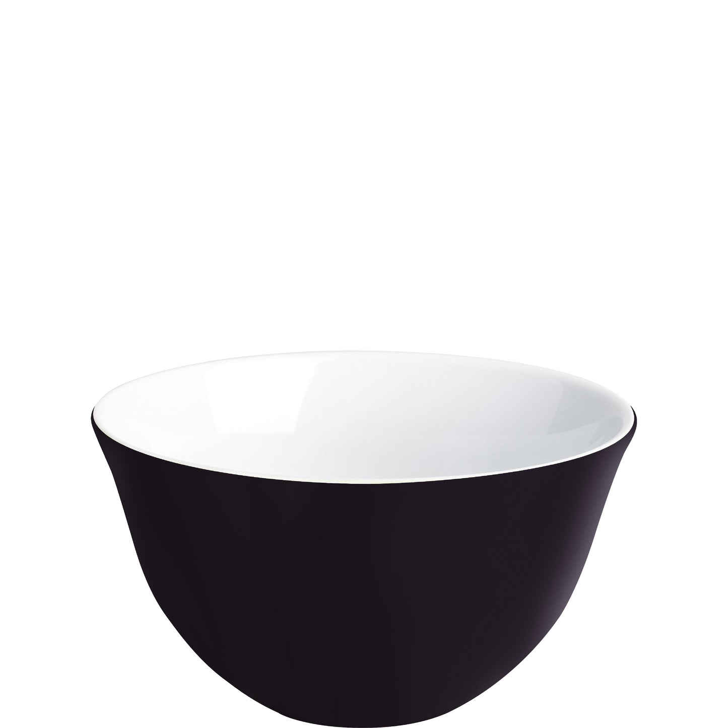 Schwarze Schüssel mit weißem Innenraum.