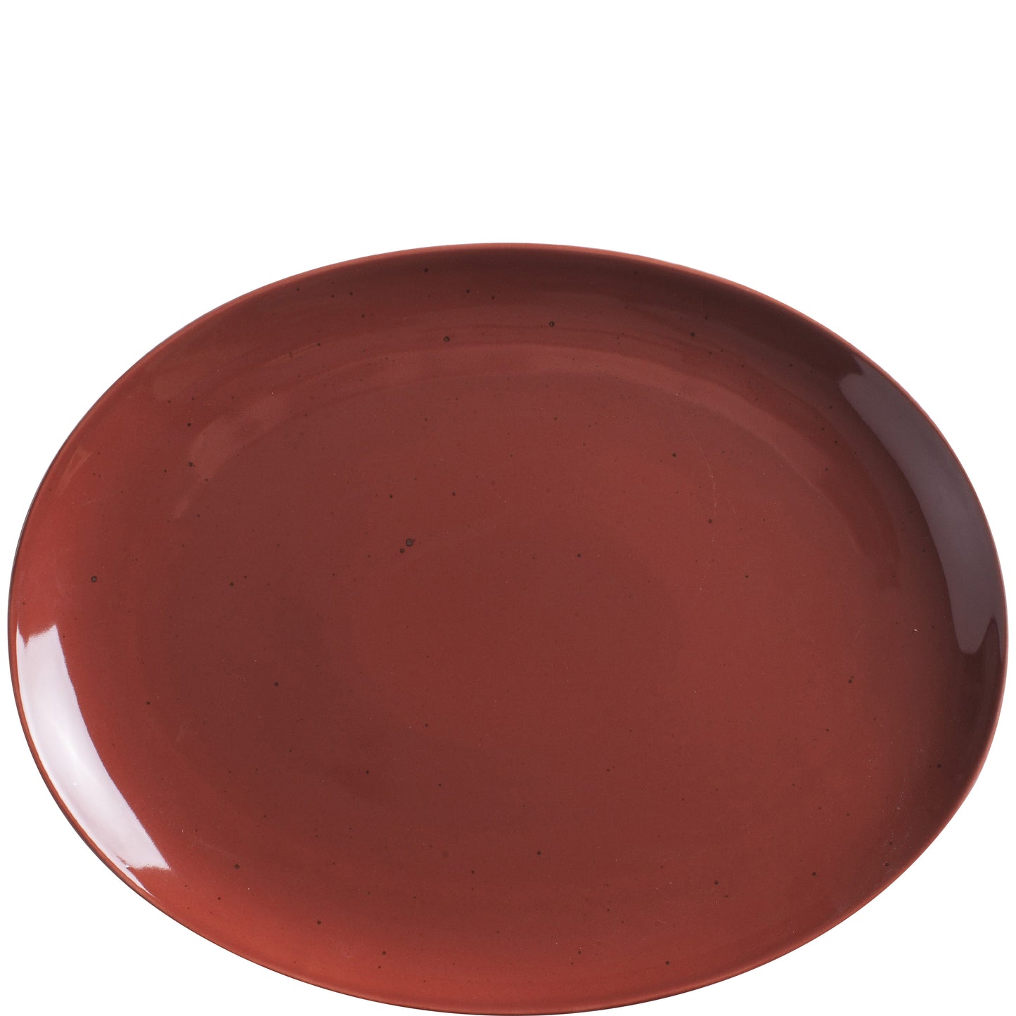 Roter ovaler Porzellanteller.
