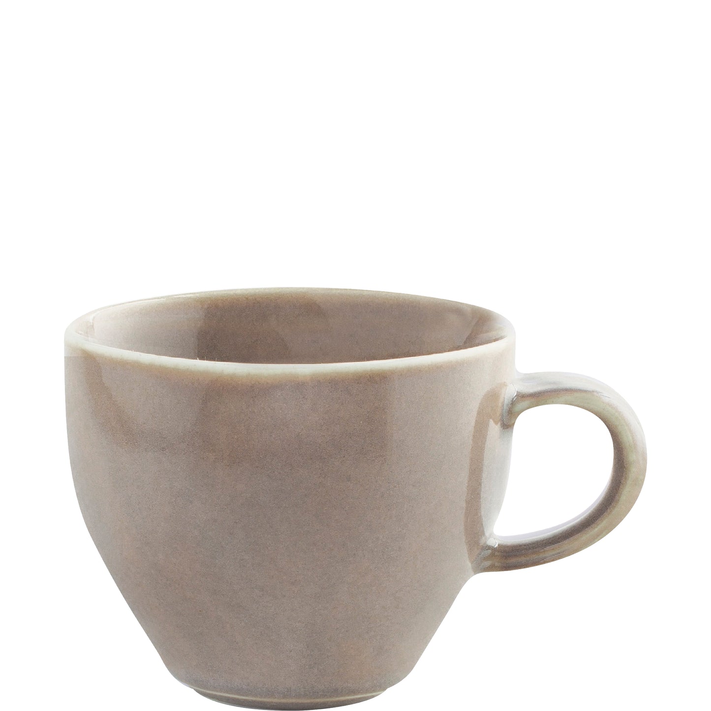 Beige Tasse mit Henkel.
