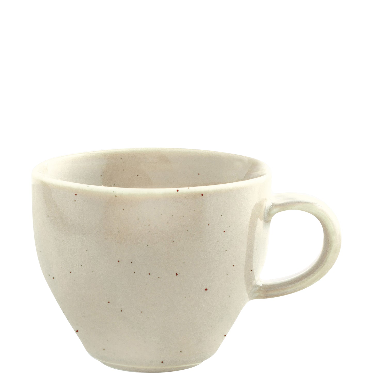 Beige Tasse mit Sprenkeln.