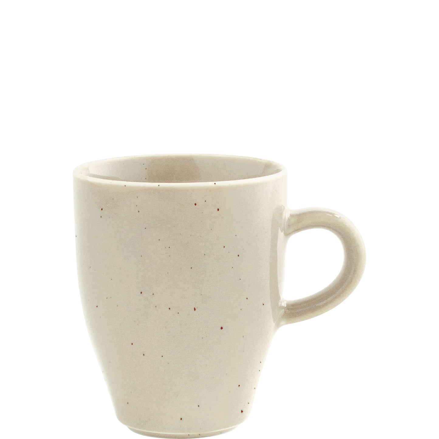 Beige Tasse mit Henkel.