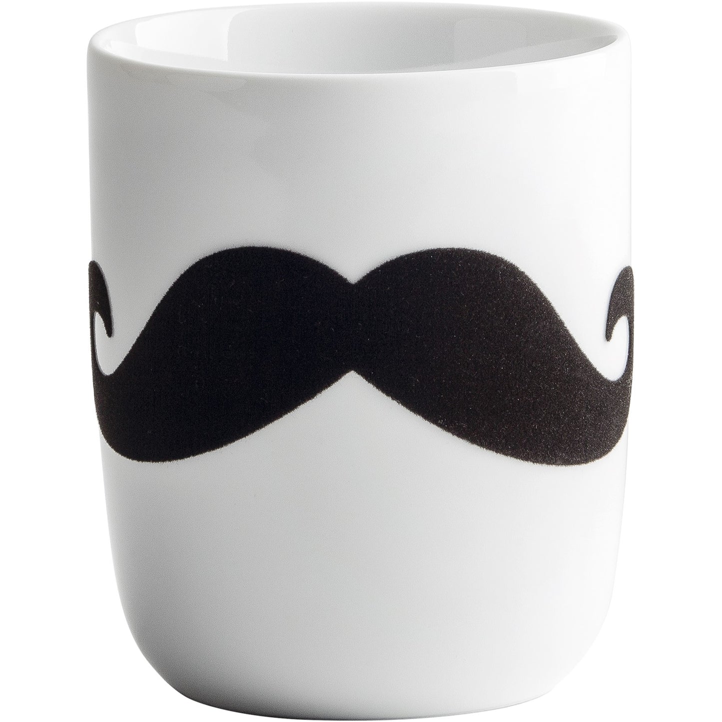 Tasse mit schwarzem Schnurrbart-Motiv.