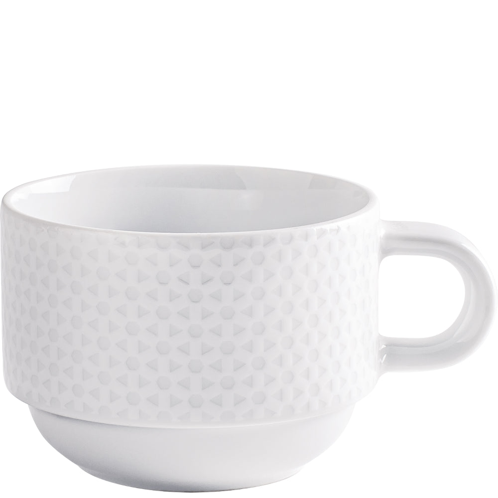 Weiße Tasse mit Muster.