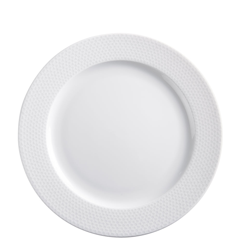 Weißer Porzellanteller mit Muster.