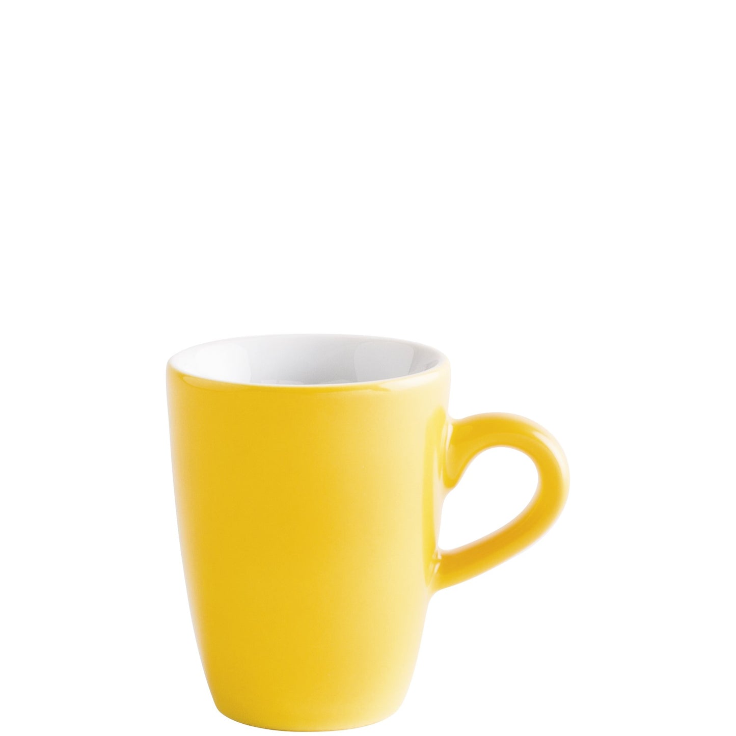 Gelbe Tasse mit Henkel.