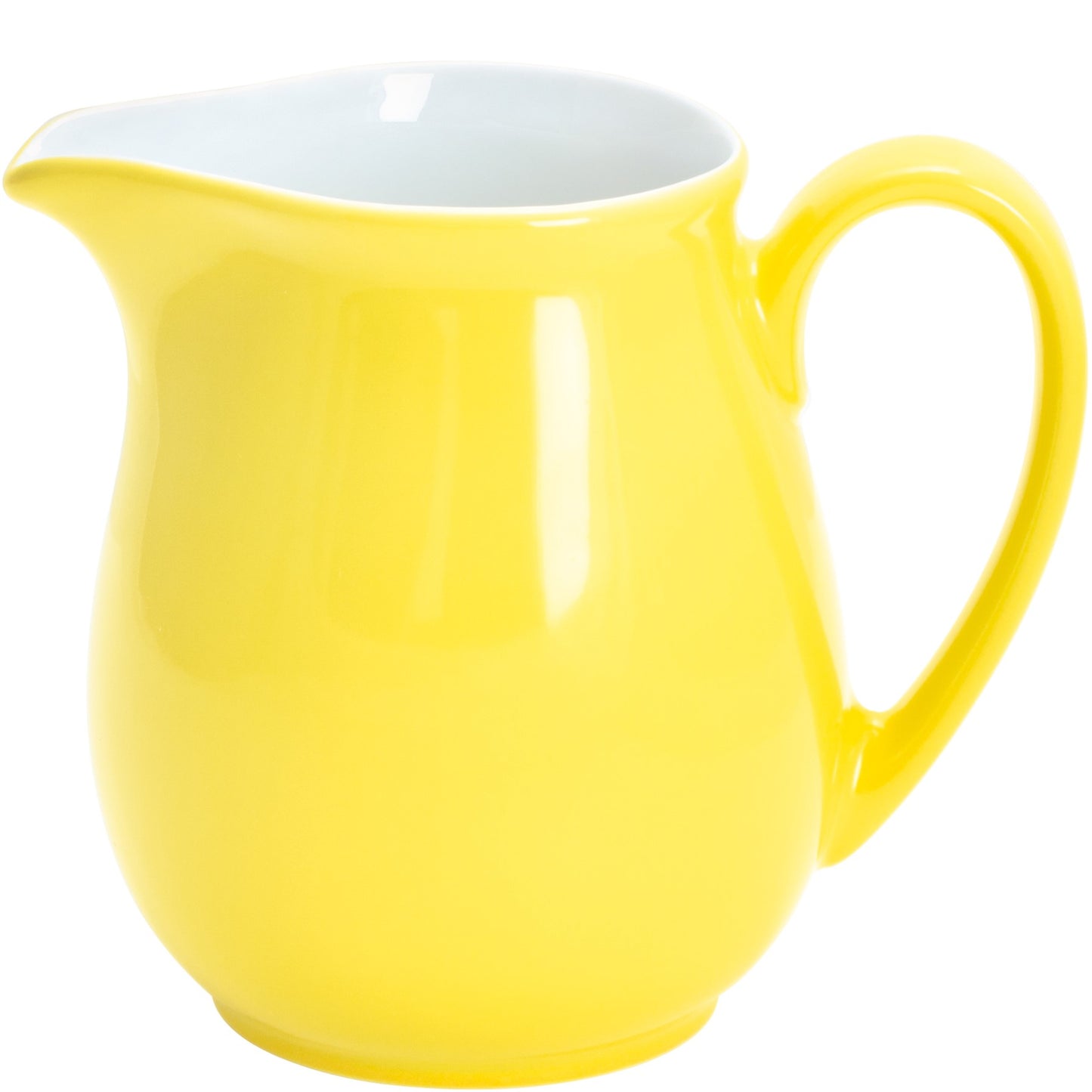 Gelbe Porzellan-Milchkanne mit Henkel.