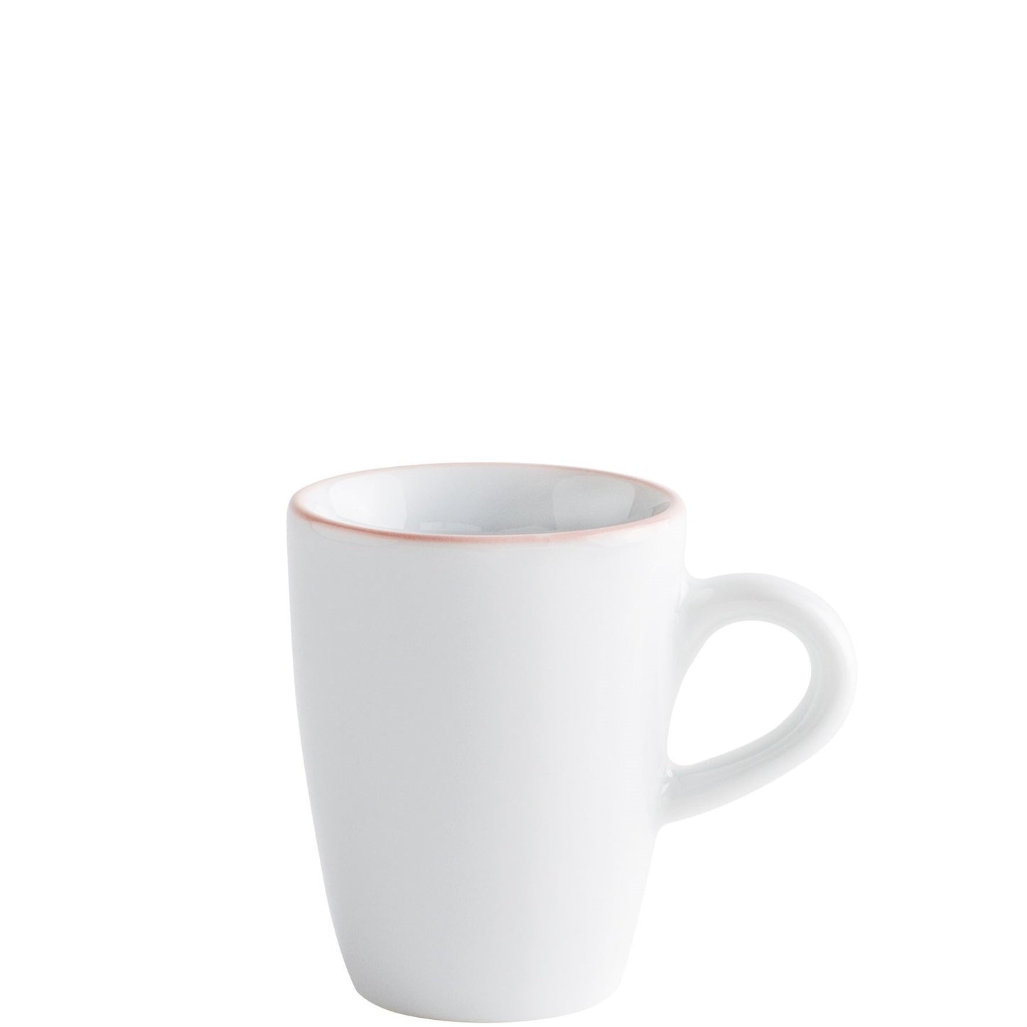 Weiße Tasse mit Henkel.