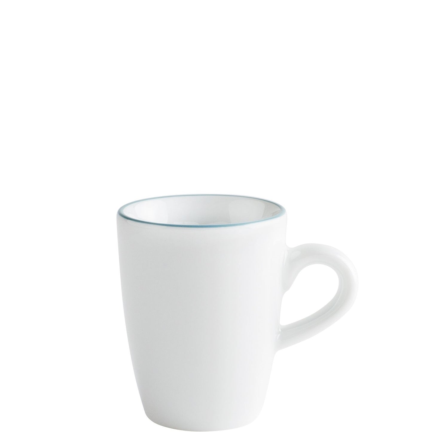 Weiße Tasse mit Henkel.