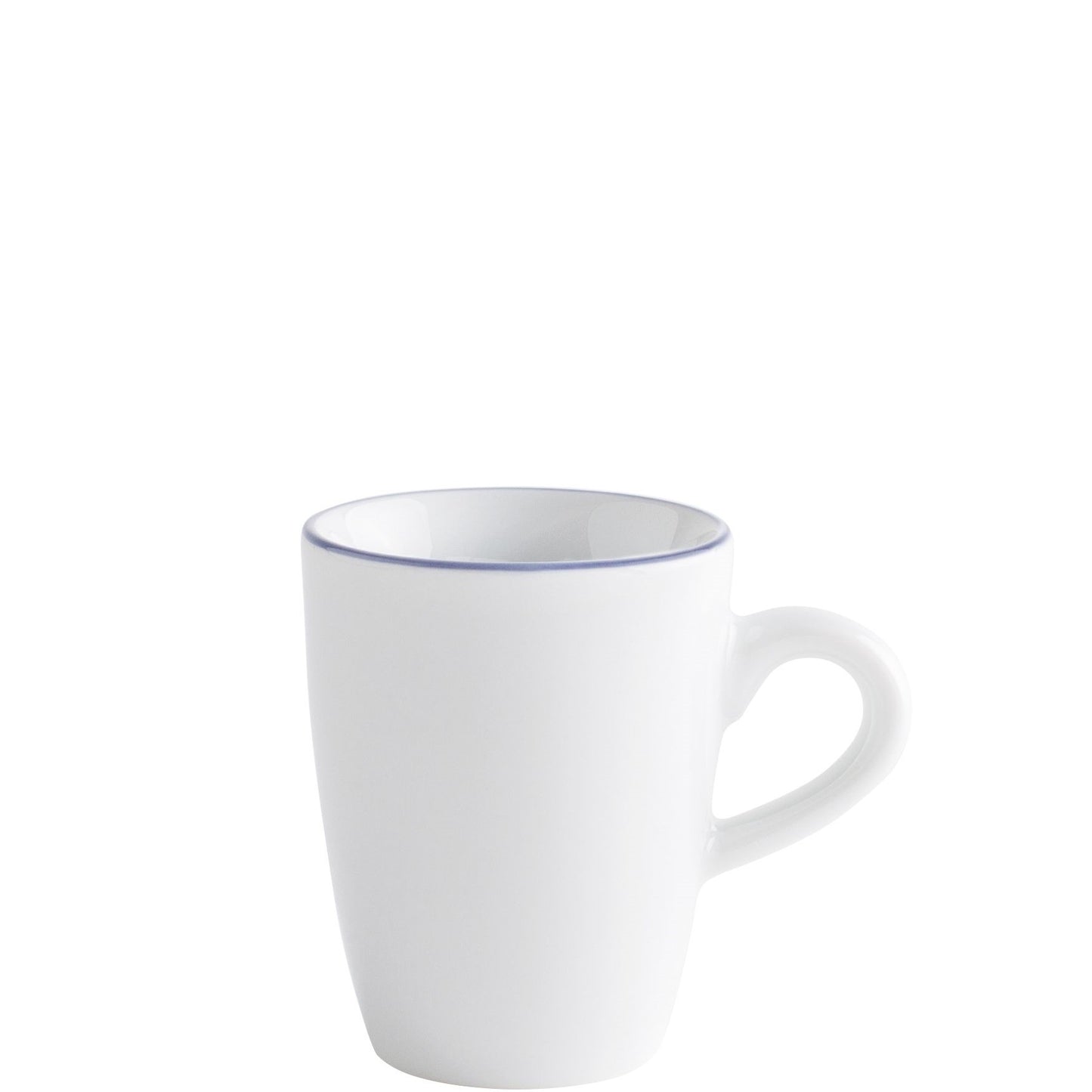 Weiße Tasse mit Henkel.