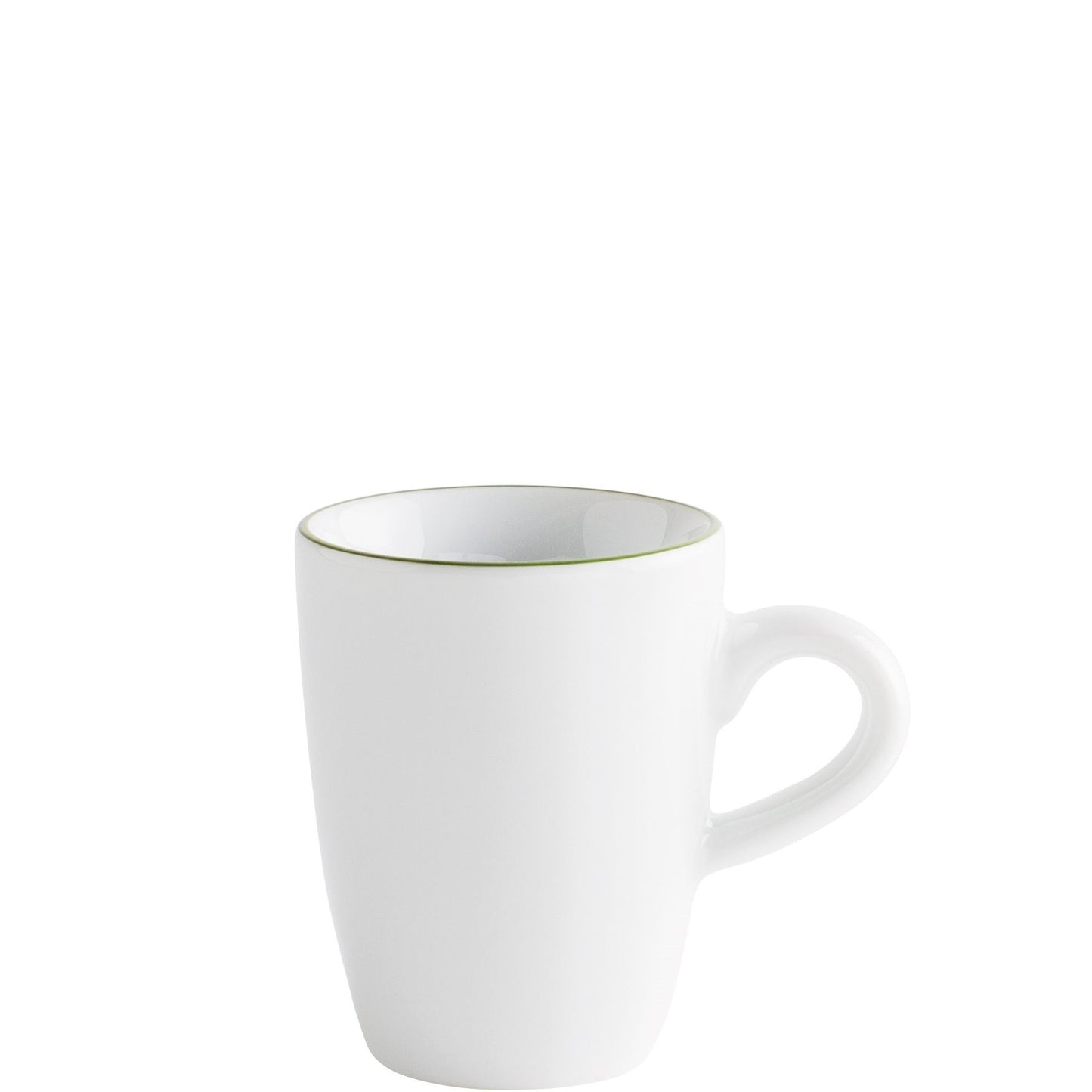 Weiße Tasse mit Henkel.