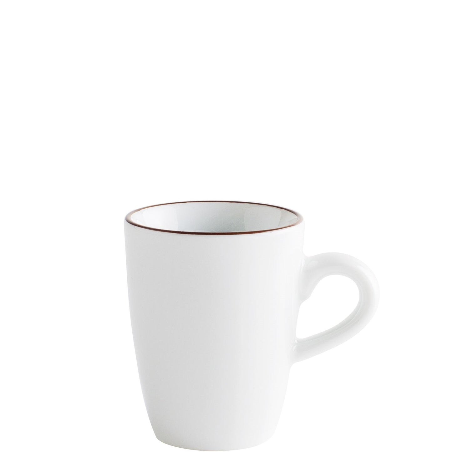 Weiße Tasse mit Henkel.