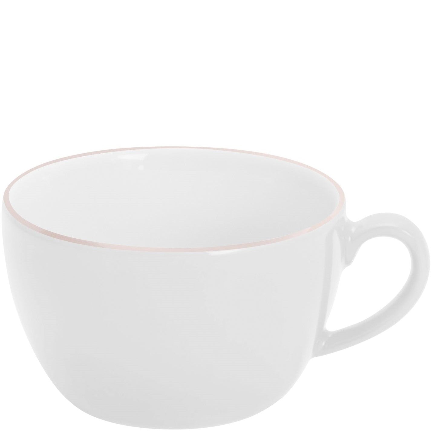 Weiße Tasse mit Henkel.