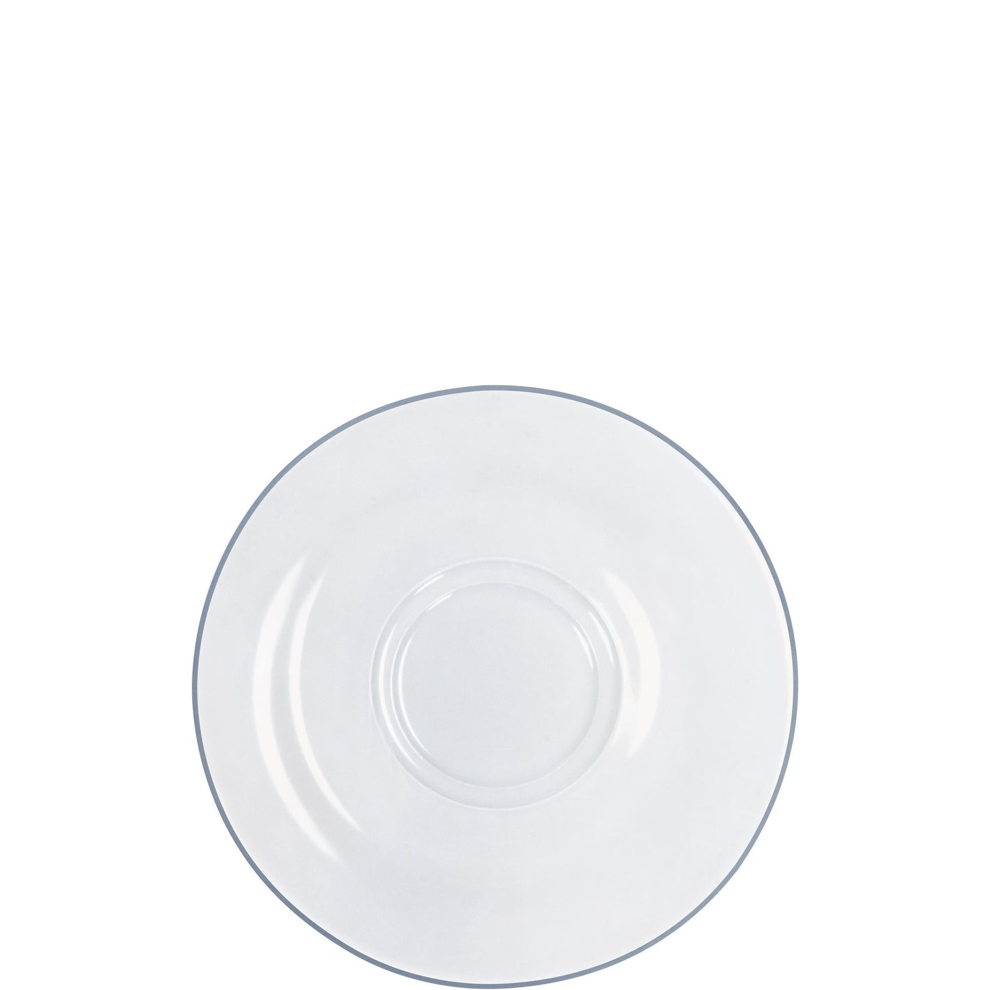Weiße Porzellanuntertasse, minimalistisch gestaltet.