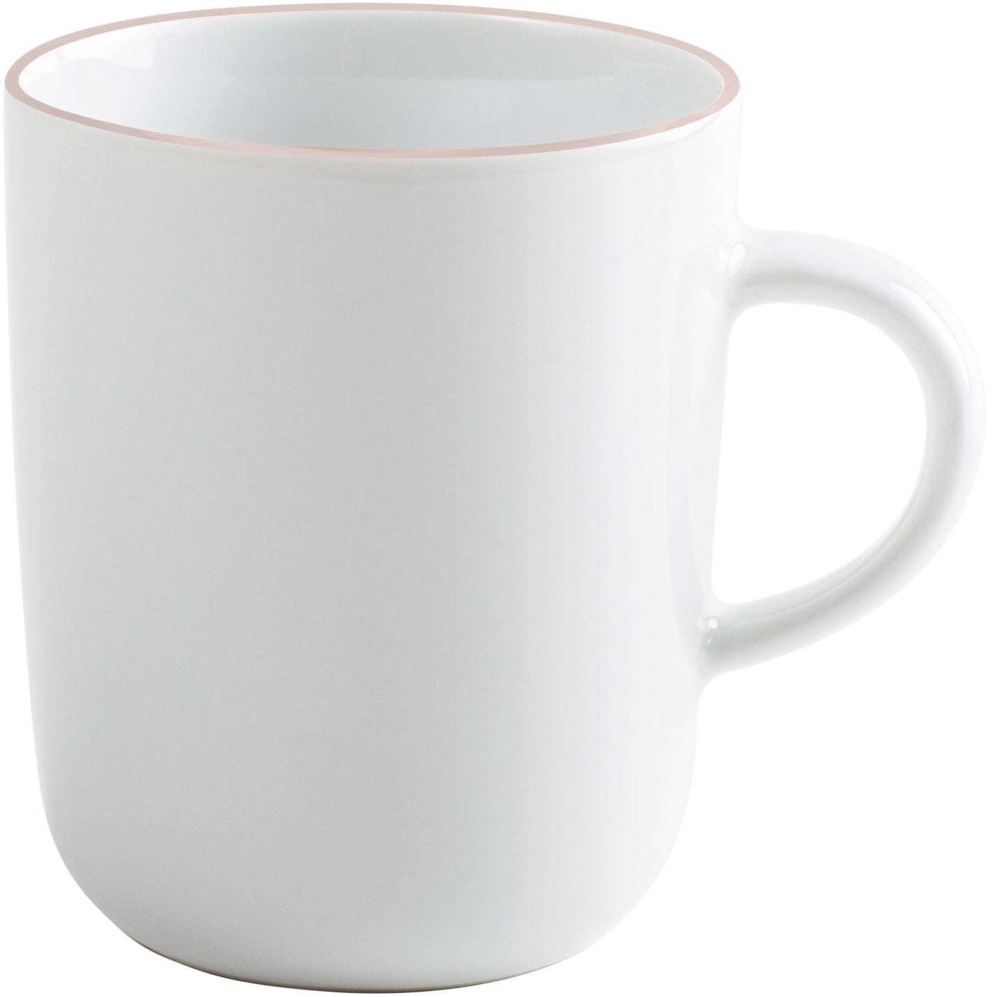 Weiße Tasse mit Henkel.