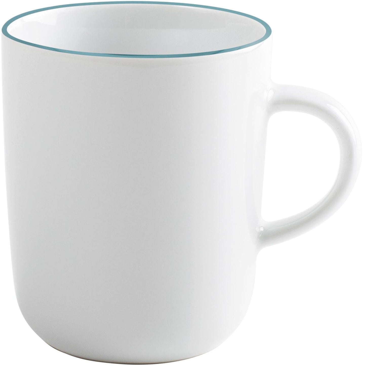 Weiße Tasse mit Henkel.