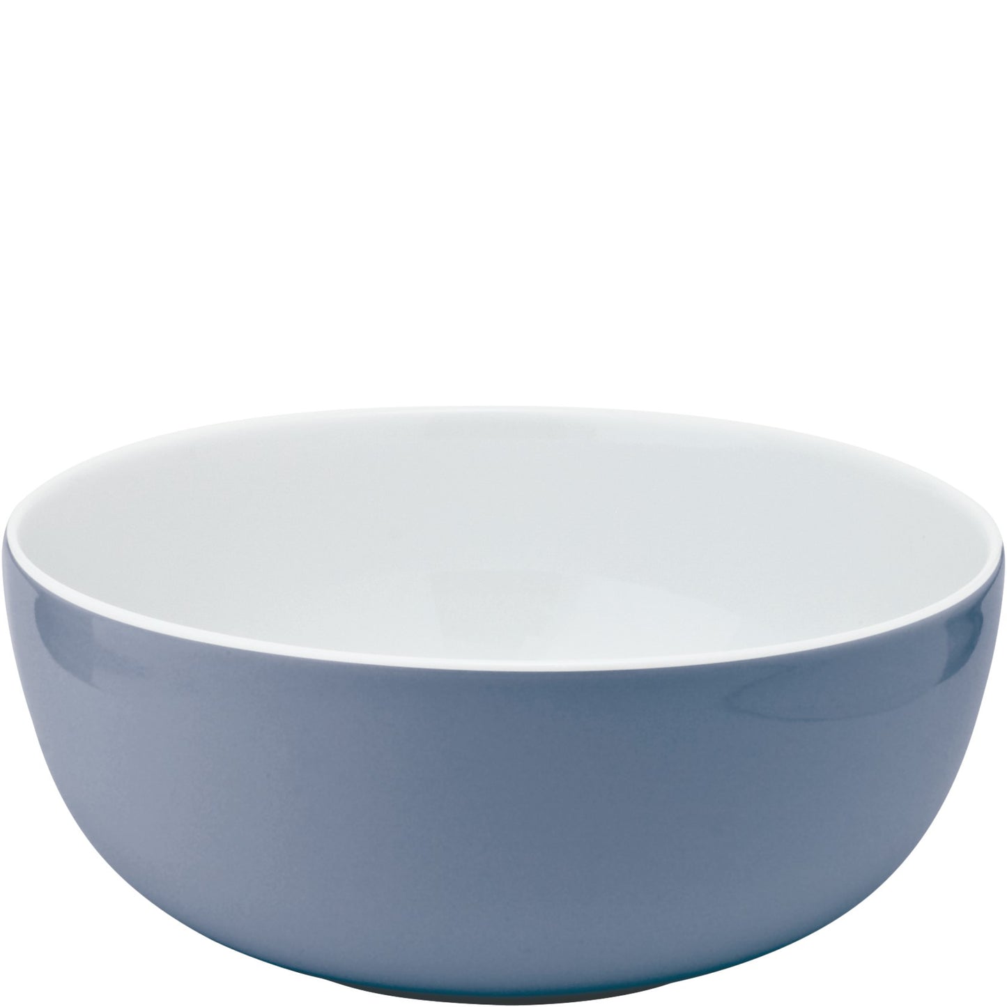 Blaue Porzellanschüssel auf weißem Hintergrund.