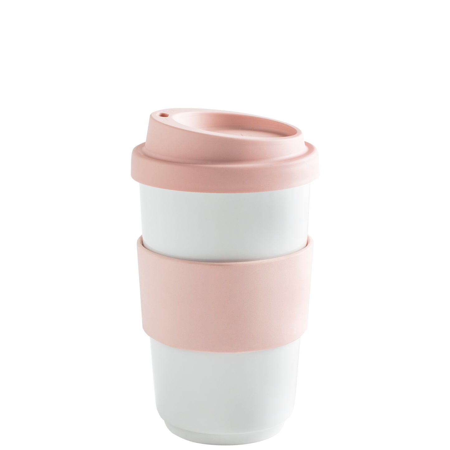 Rosa-weißer Porzellan-Mehrwegbecher.