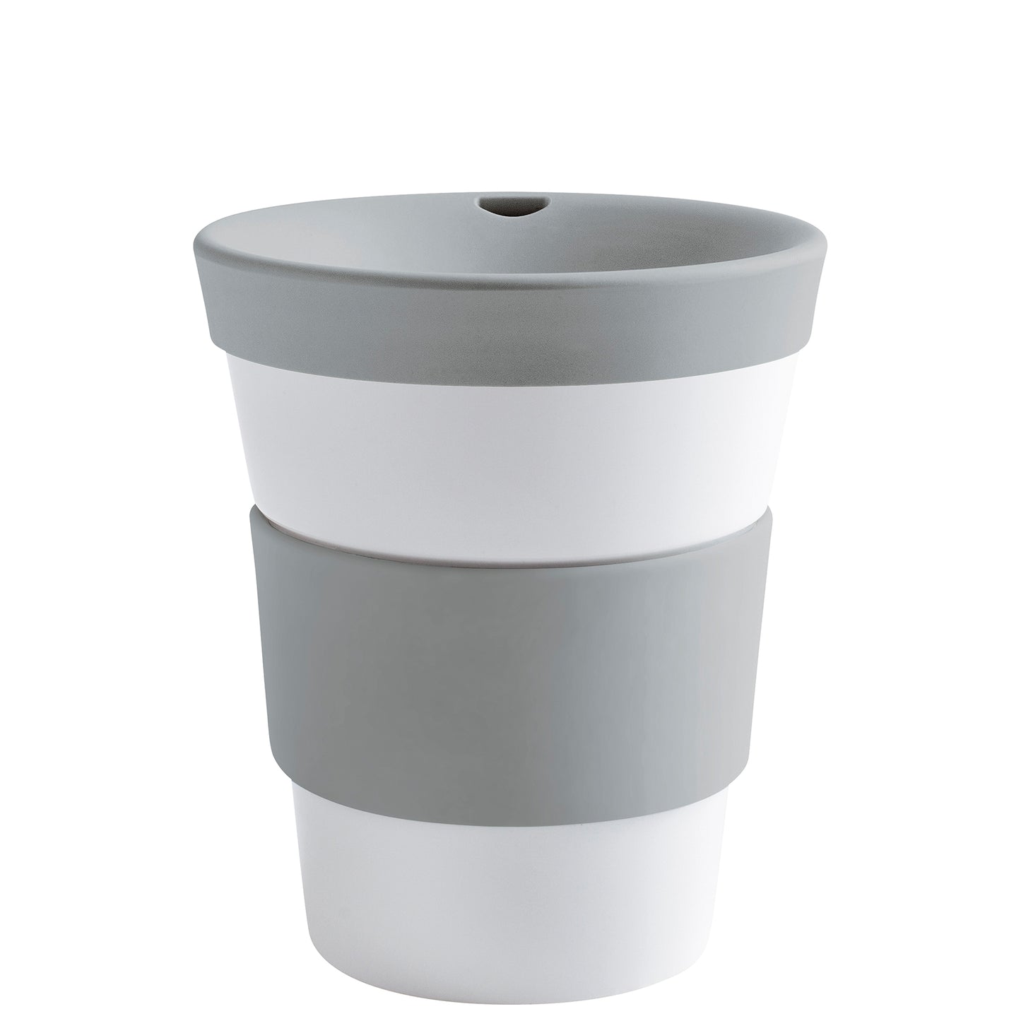 Grauer und weißer Kaffeebecher.