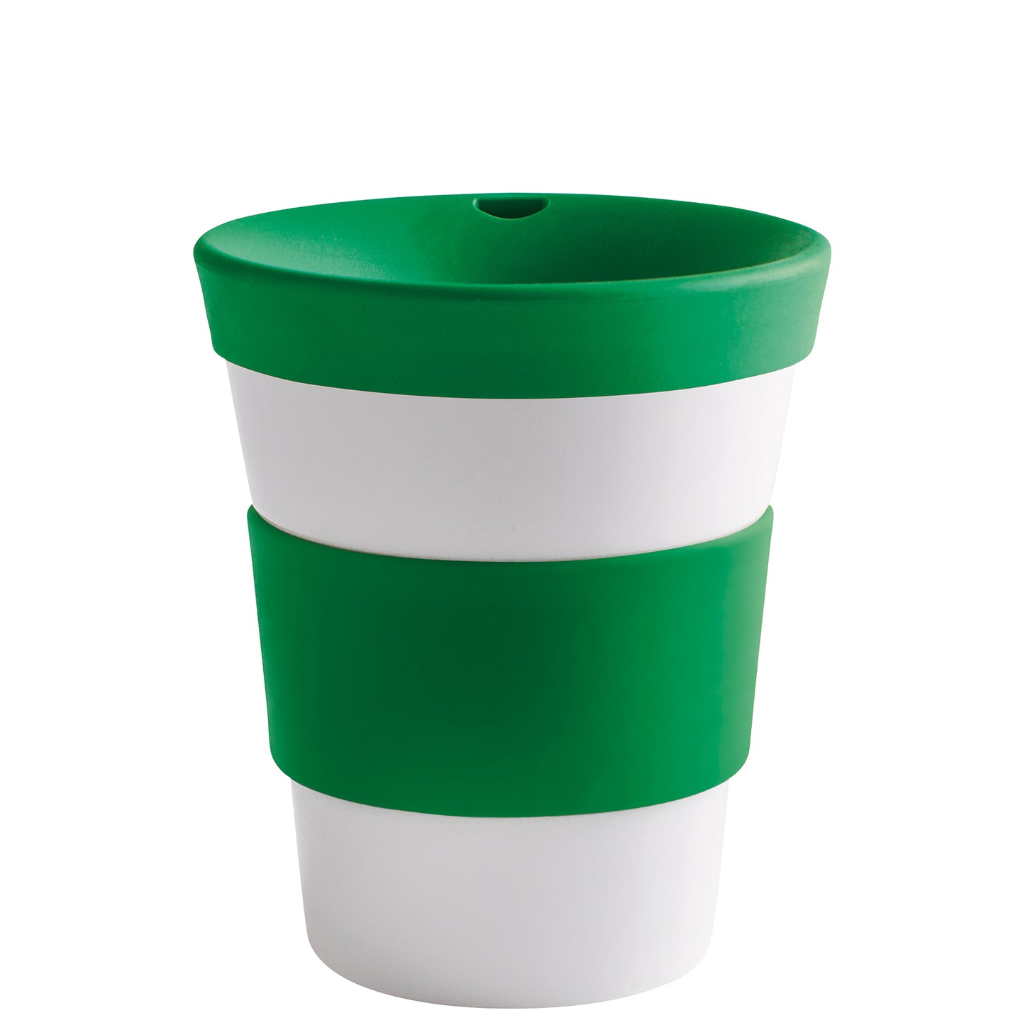 Grüner und weißer Kaffeebecher