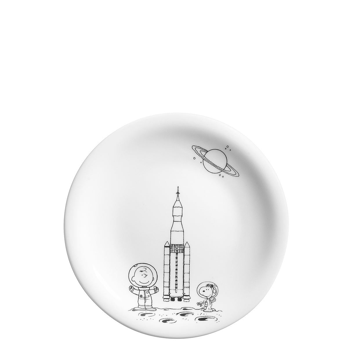 Teller mit Weltraum-Motiv und Rakete.