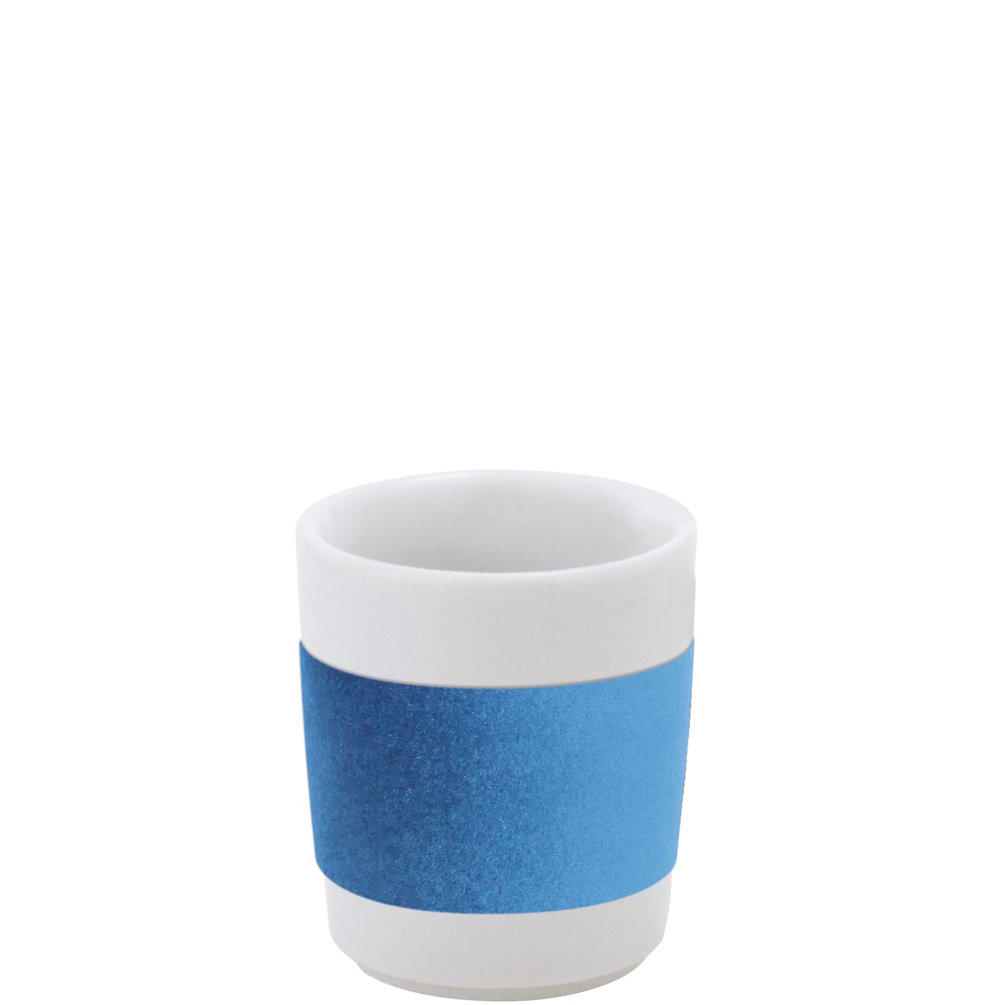 Kaffeetasse mit blauer Hülle