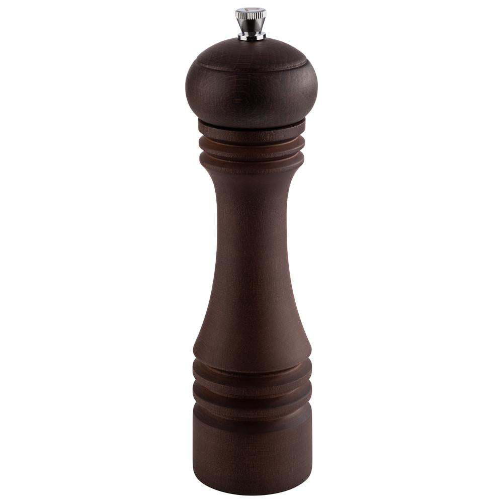 Dunkle Pfeffermühle aus Holz.