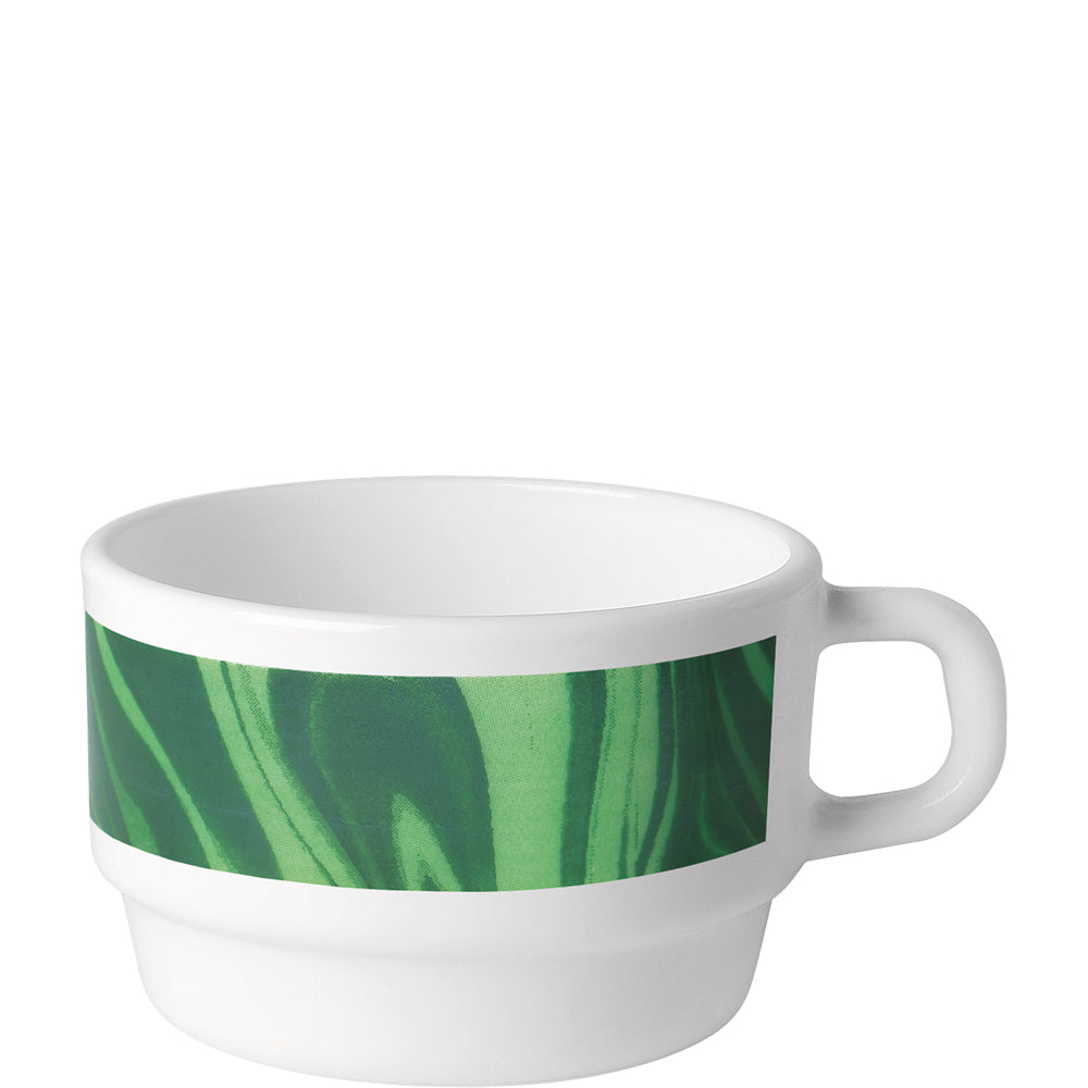 weiße Tasse mit grünem Muster