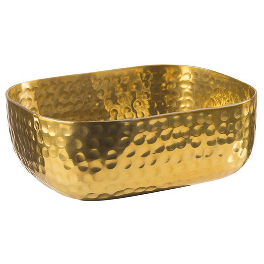 Goldene, gehämmerte Schale, rechteckig.