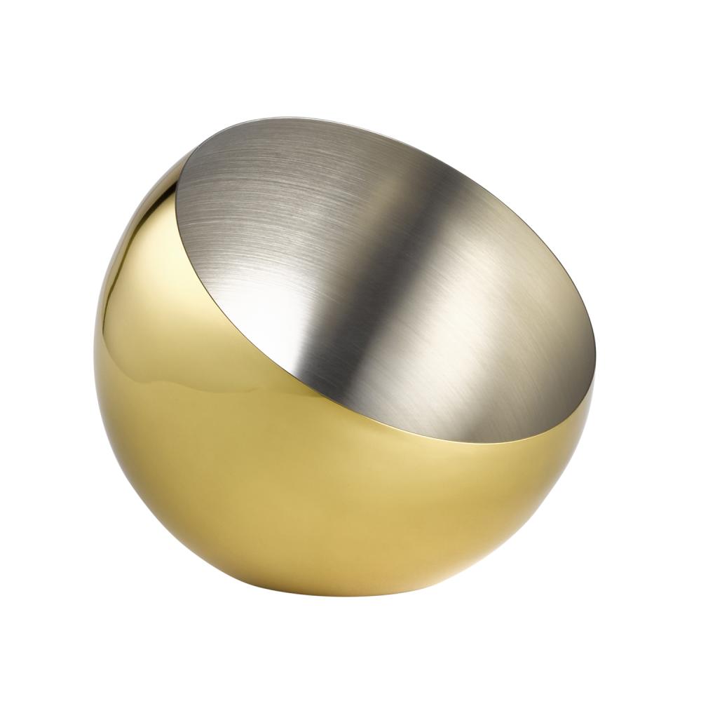 Goldene, halbrunde Schale aus Metall.