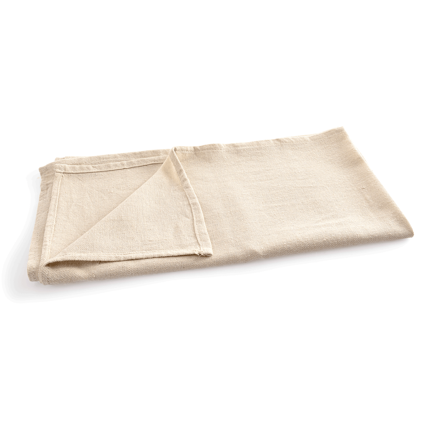 Beige Stoffserviette gefaltet auf Weiß.