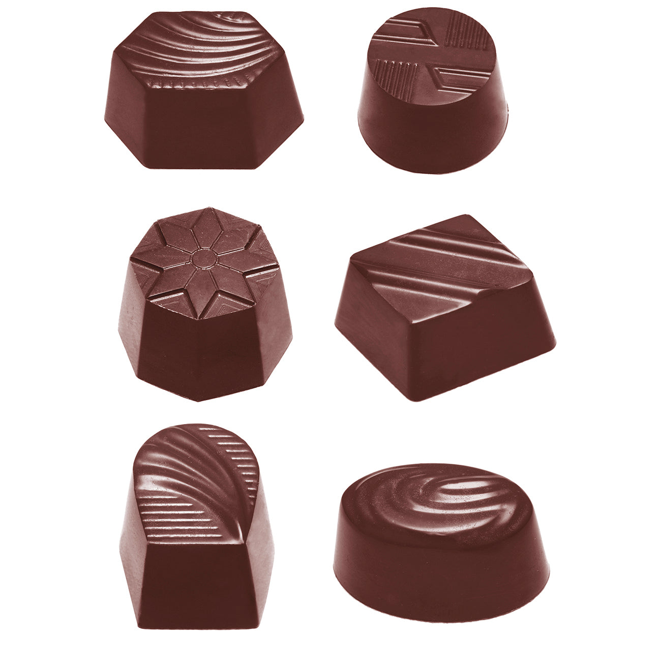 Schokoladenpralinen in verschiedenen Formen.
