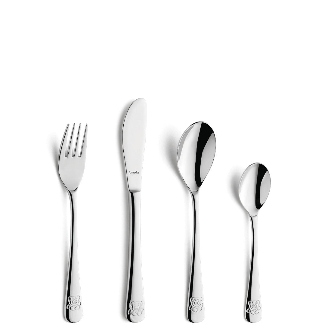 Besteckset mit Bärendesign auf weißem Hintergrund.