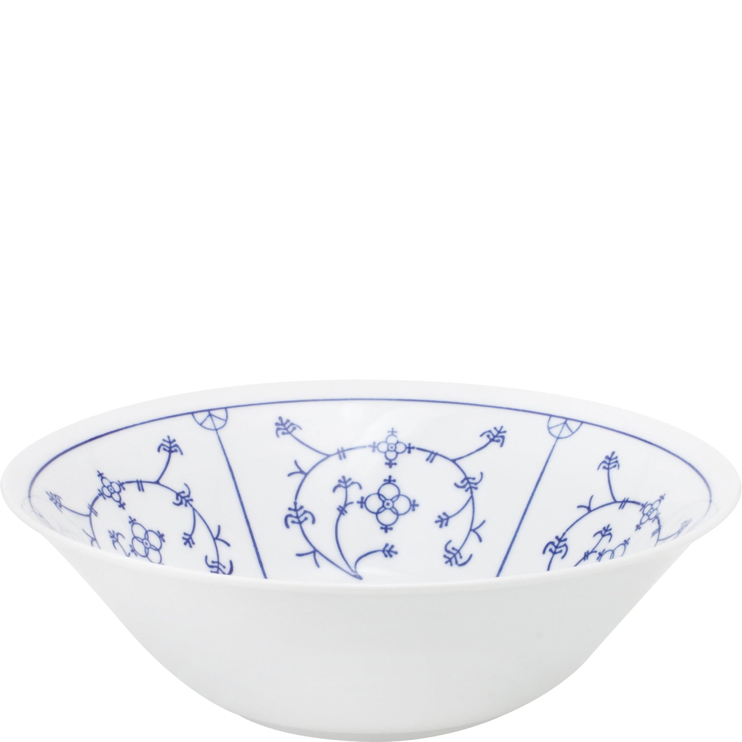 Weiße Schüssel mit blauem Muster.