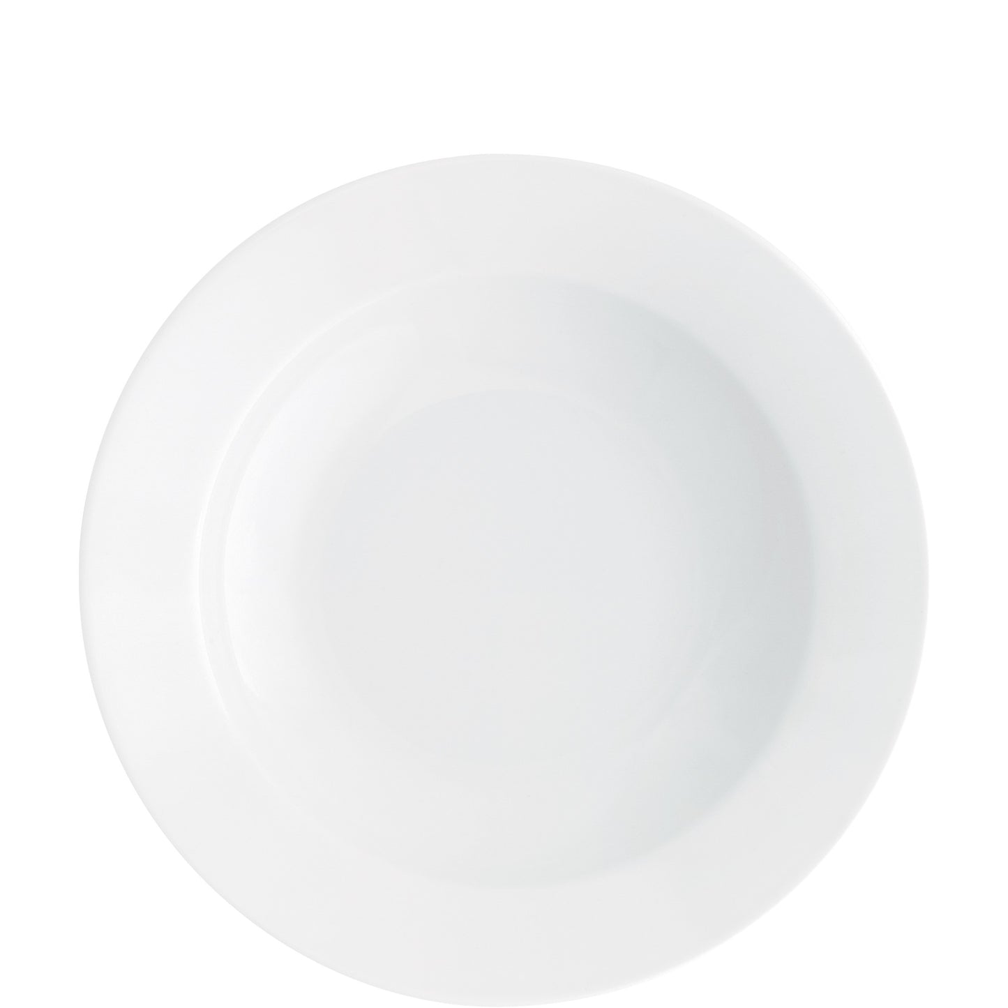 Weißer Porzellanteller, schlichtes Design.