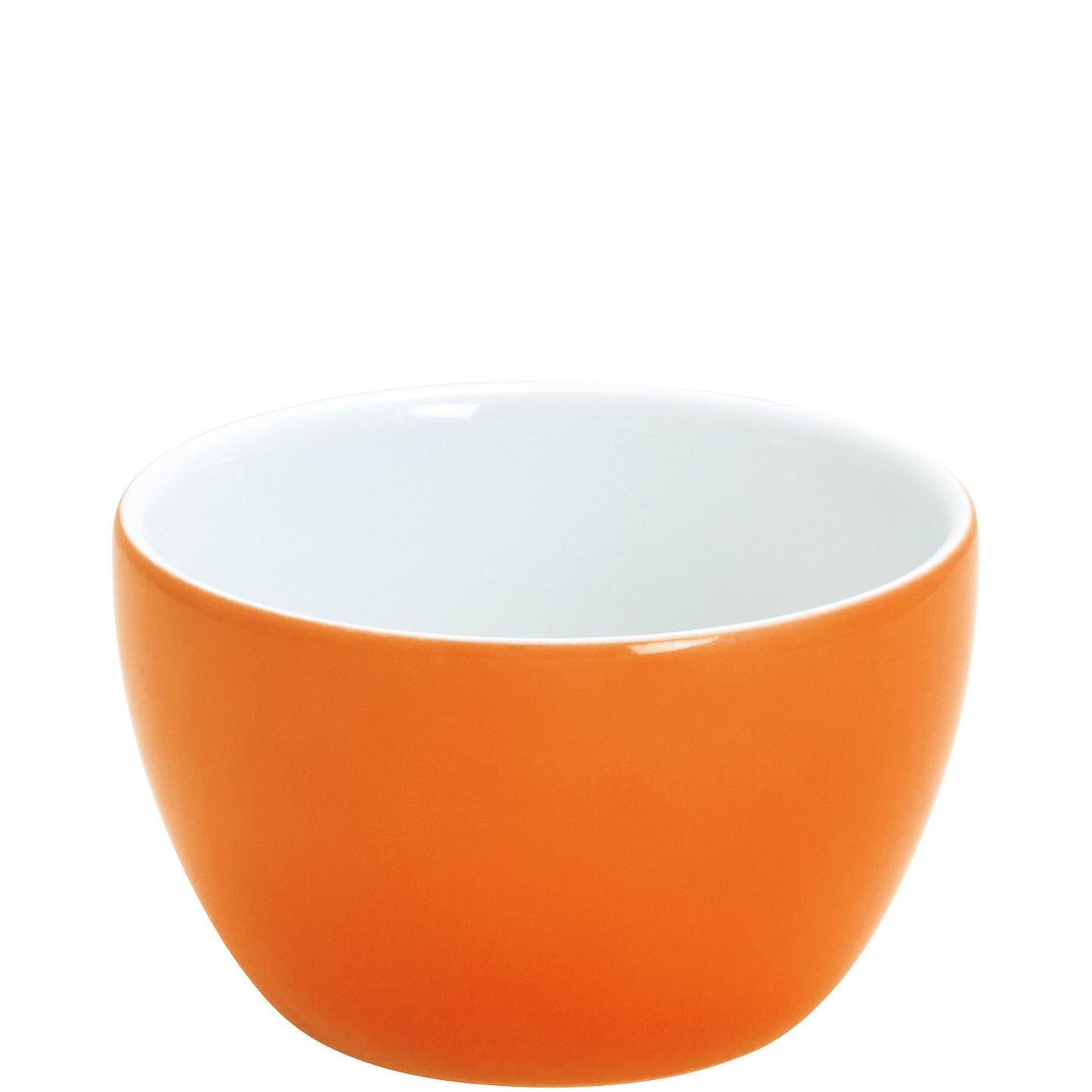 Orange-weiße Porzellanschale, schlicht.
