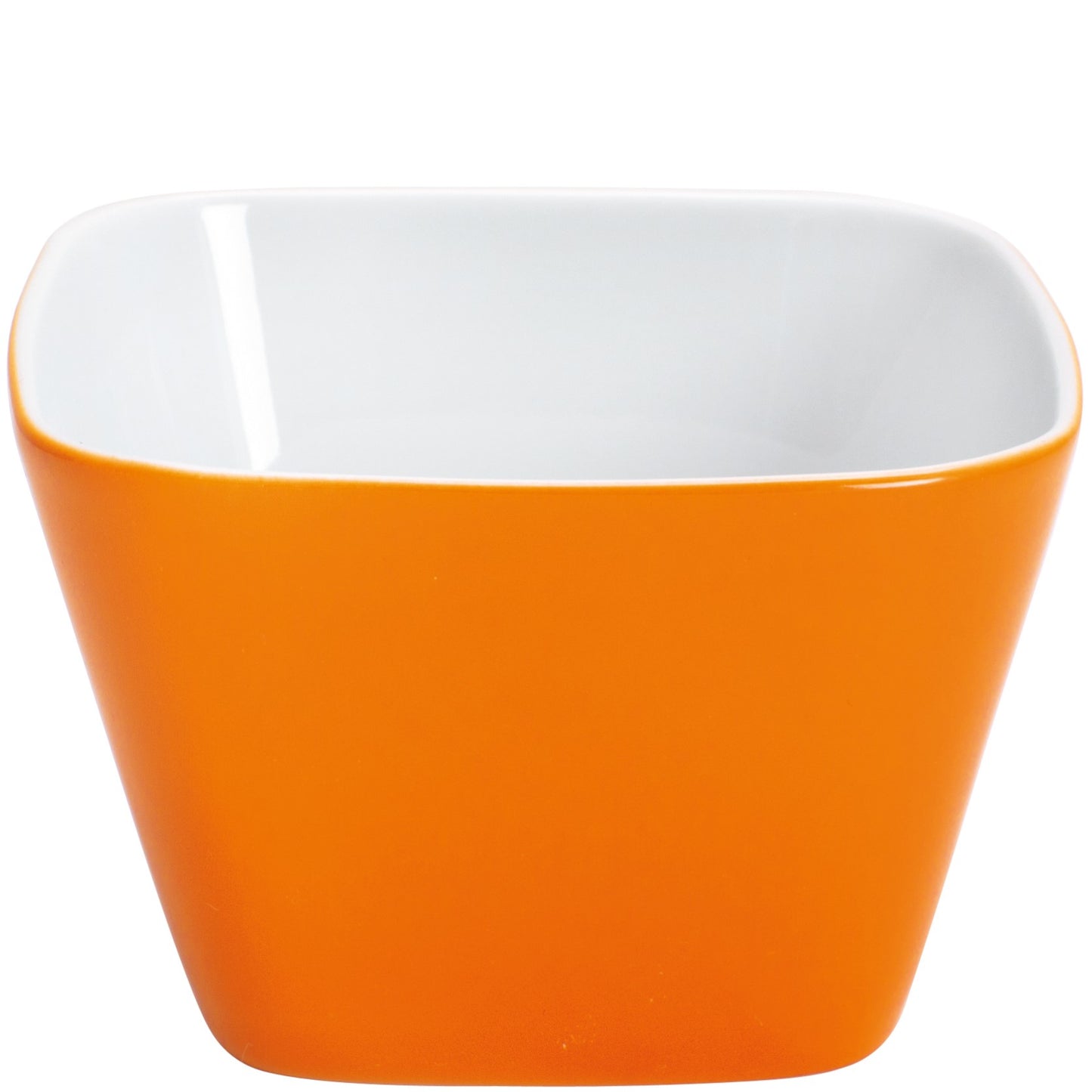 Orange-weiße quadratische Porzellanschale.