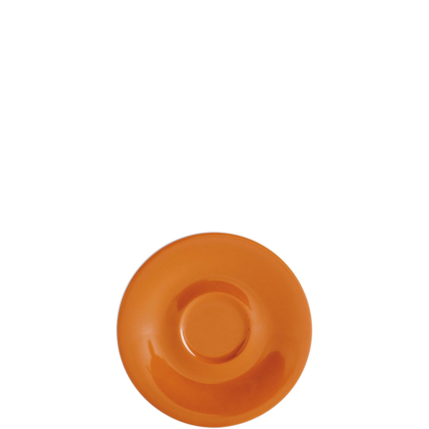 Orange Untertasse aus Porzellan.