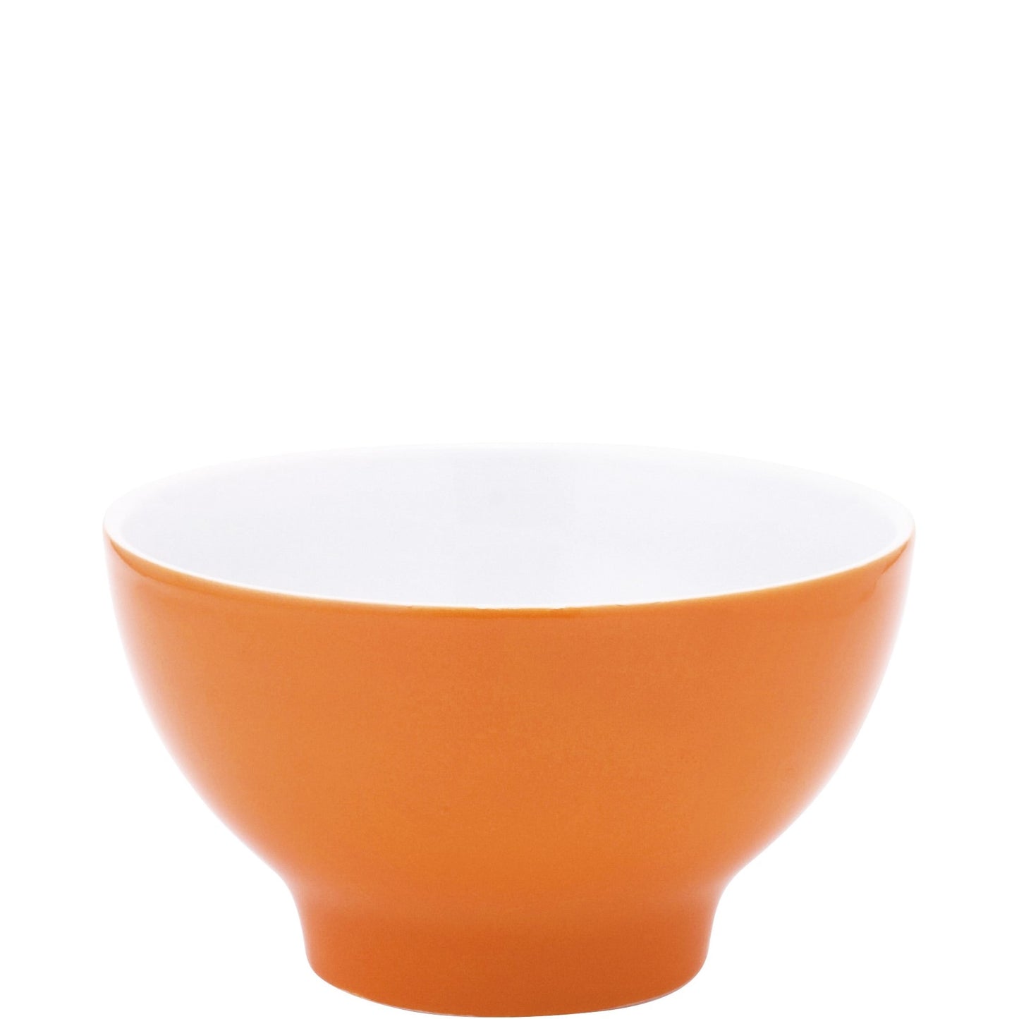 Orange-weiße Porzellanschüssel, schlichtes Design.