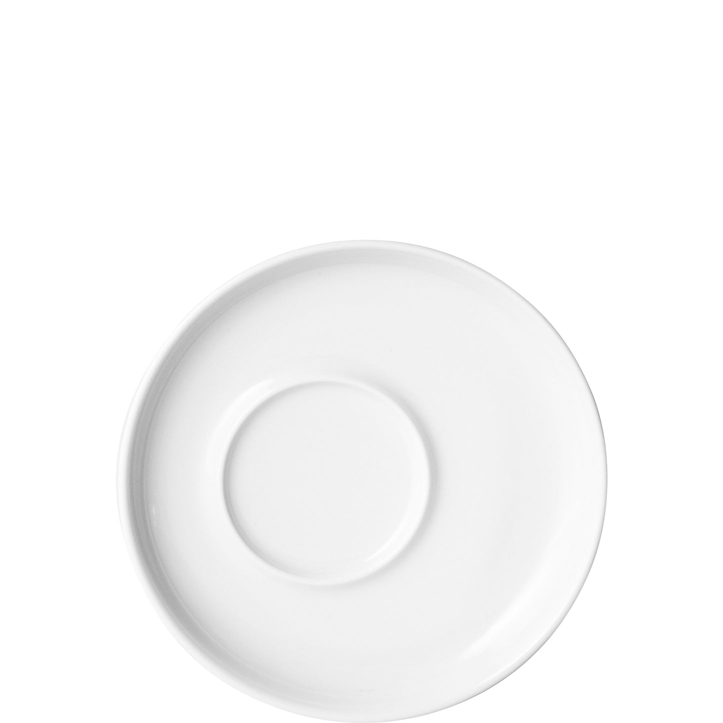 Weiße Porzellanuntertasse, schlichtes Design.