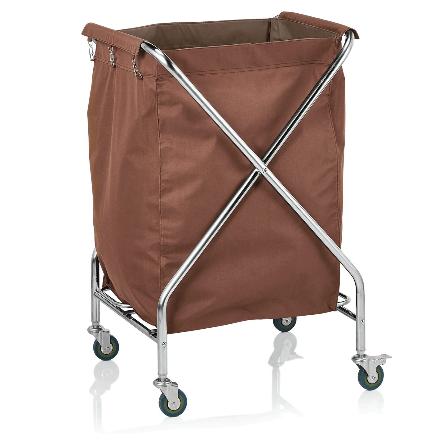 Wäschewagen mit braunem Sack.